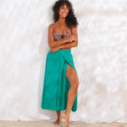 Rok<Blancheporte Lange rok met split, effen crepon groen