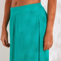 Rok<Blancheporte Lange rok met split, effen crepon groen