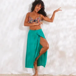 Rok<Blancheporte Lange rok met split, effen crepon groen