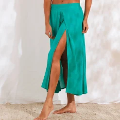 Rok<Blancheporte Lange rok met split, effen crepon groen