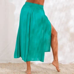 Rok<Blancheporte Lange rok met split, effen crepon groen