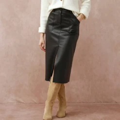 Rok<Blancheporte Lange rok met split, leeraspect(**) zwart