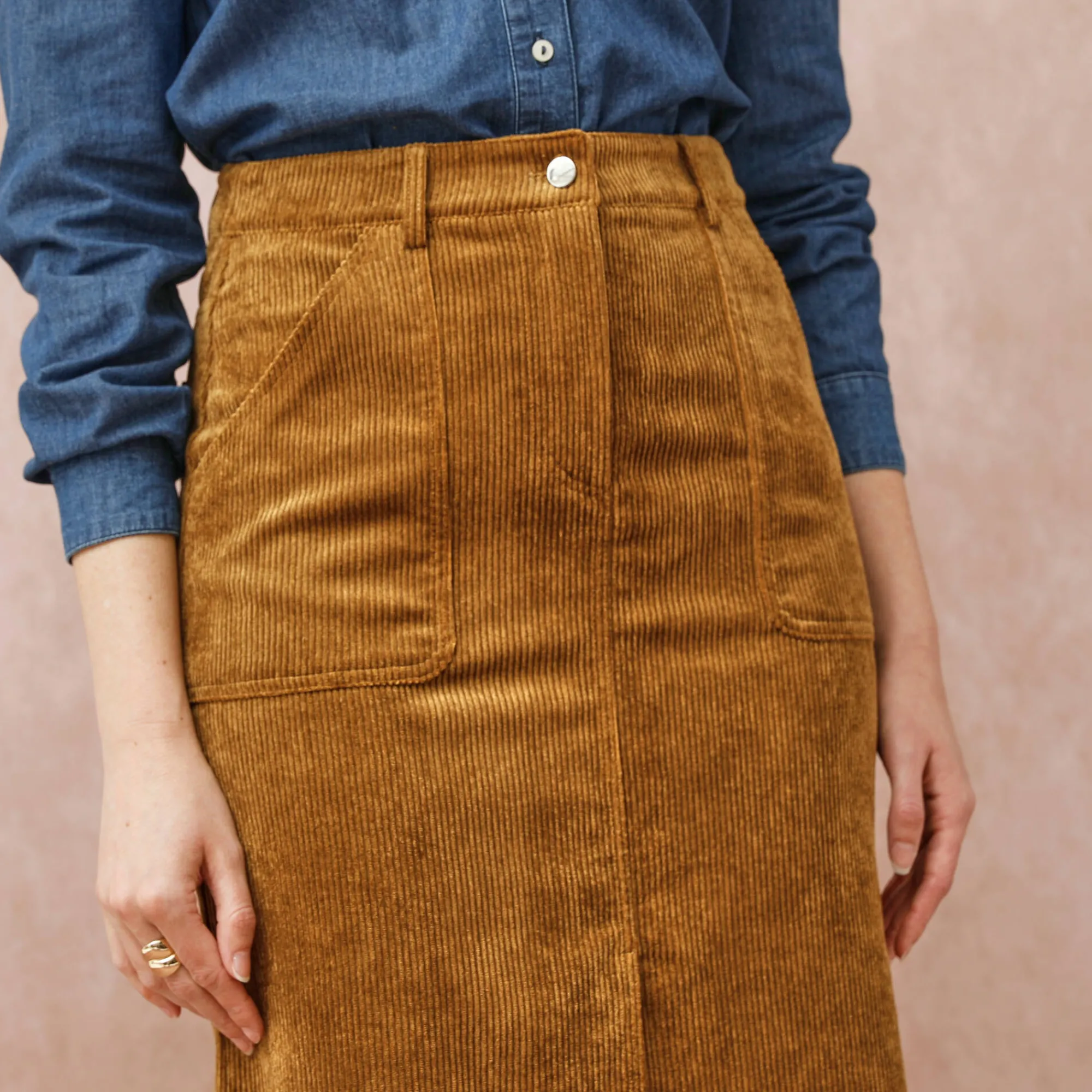 Rok<Blancheporte Lange rok met split, ribvelours havanna