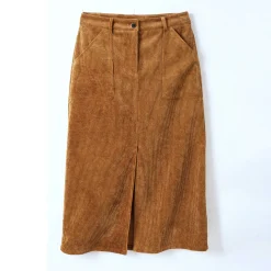 Rok<Blancheporte Lange rok met split, ribvelours havanna