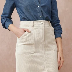 Rok<Blancheporte Lange rok met split, ribvelours grijsbeige