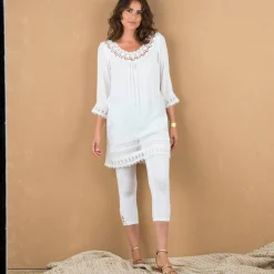 Bloes En Tuniek<Blancheporte Lange tuniek met macramé en 3/4-mouwen wit