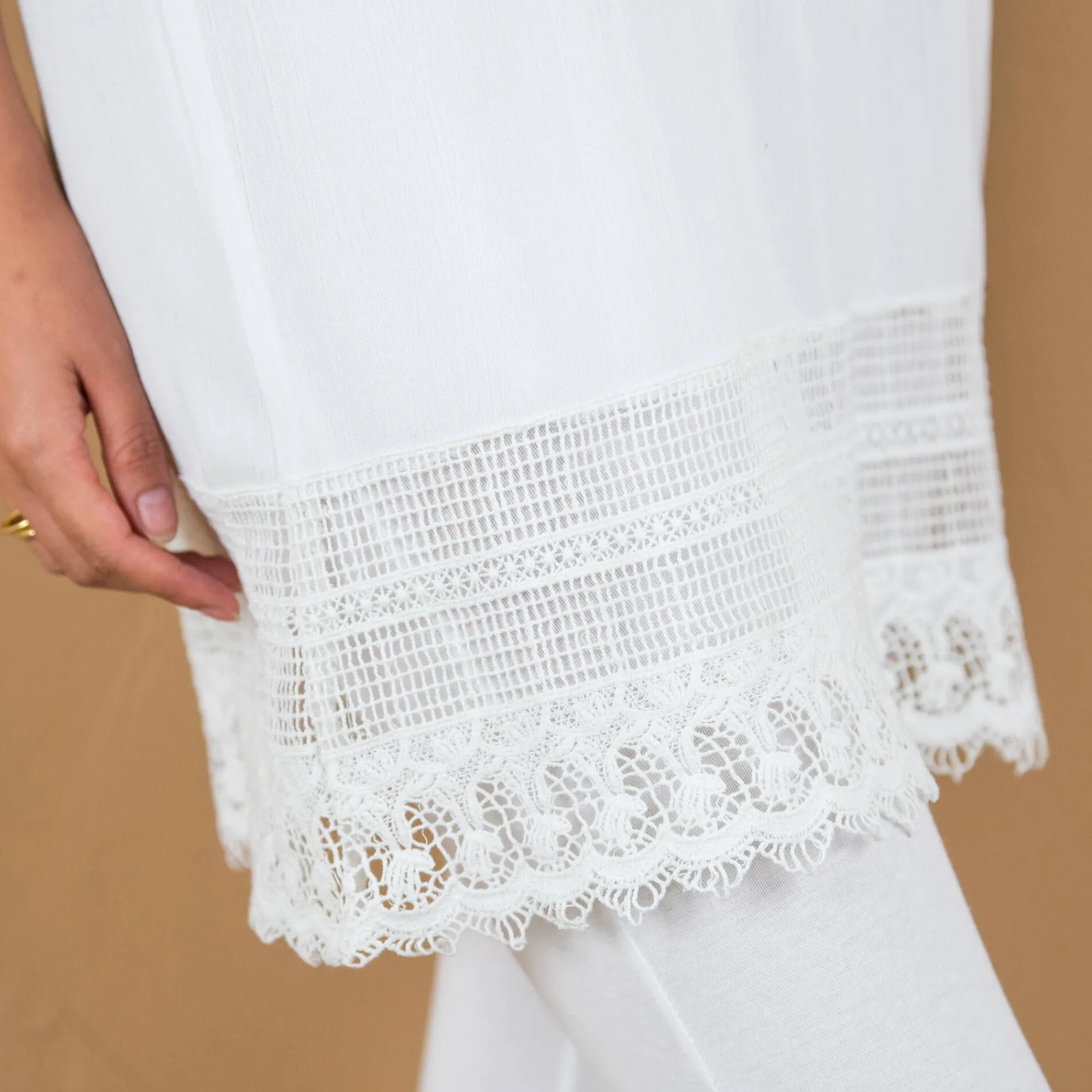 Bloes En Tuniek<Blancheporte Lange tuniek met macramé en 3/4-mouwen wit