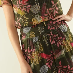 Rok<Blancheporte Lange, uitlopende en bedrukte rok bronskleur / roze