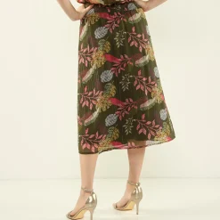 Rok<Blancheporte Lange, uitlopende en bedrukte rok bronskleur / roze