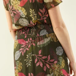 Rok<Blancheporte Lange, uitlopende en bedrukte rok bronskleur / roze