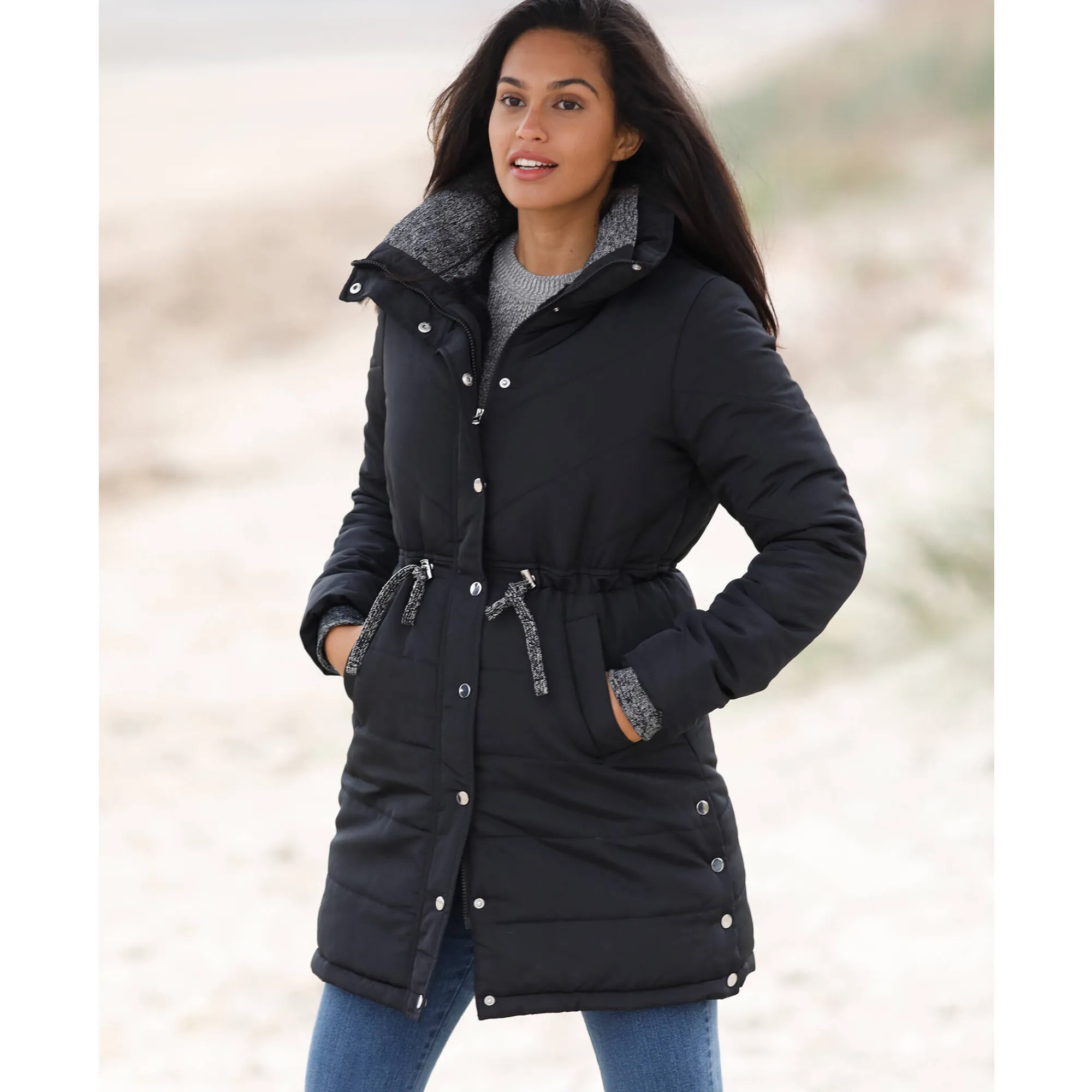Parka En Donsjas<Blancheporte Lange waterafstotende en gematelasseerde jas zwart