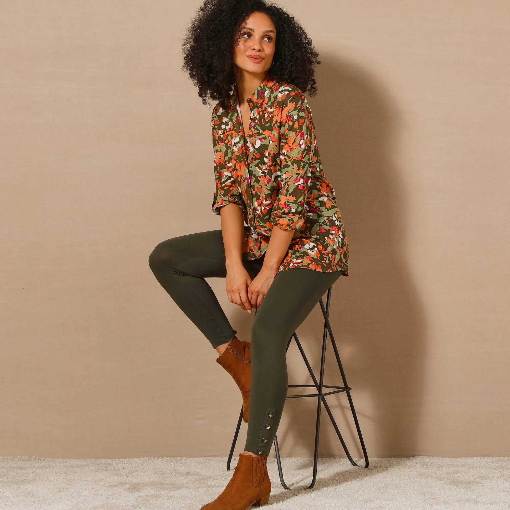 Legging<Blancheporte Legging met fantasieknopen kaki