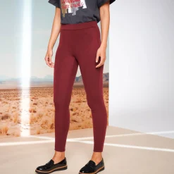 Legging<Blancheporte Legging met gestikte plooien, elastische taille bordeaux