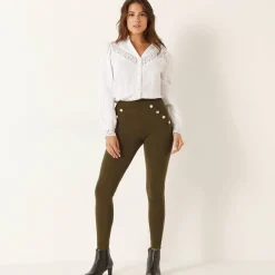 Feestoutfits Dames|Legging<Blancheporte Legging met knooppandeffect, elastische taille kaki