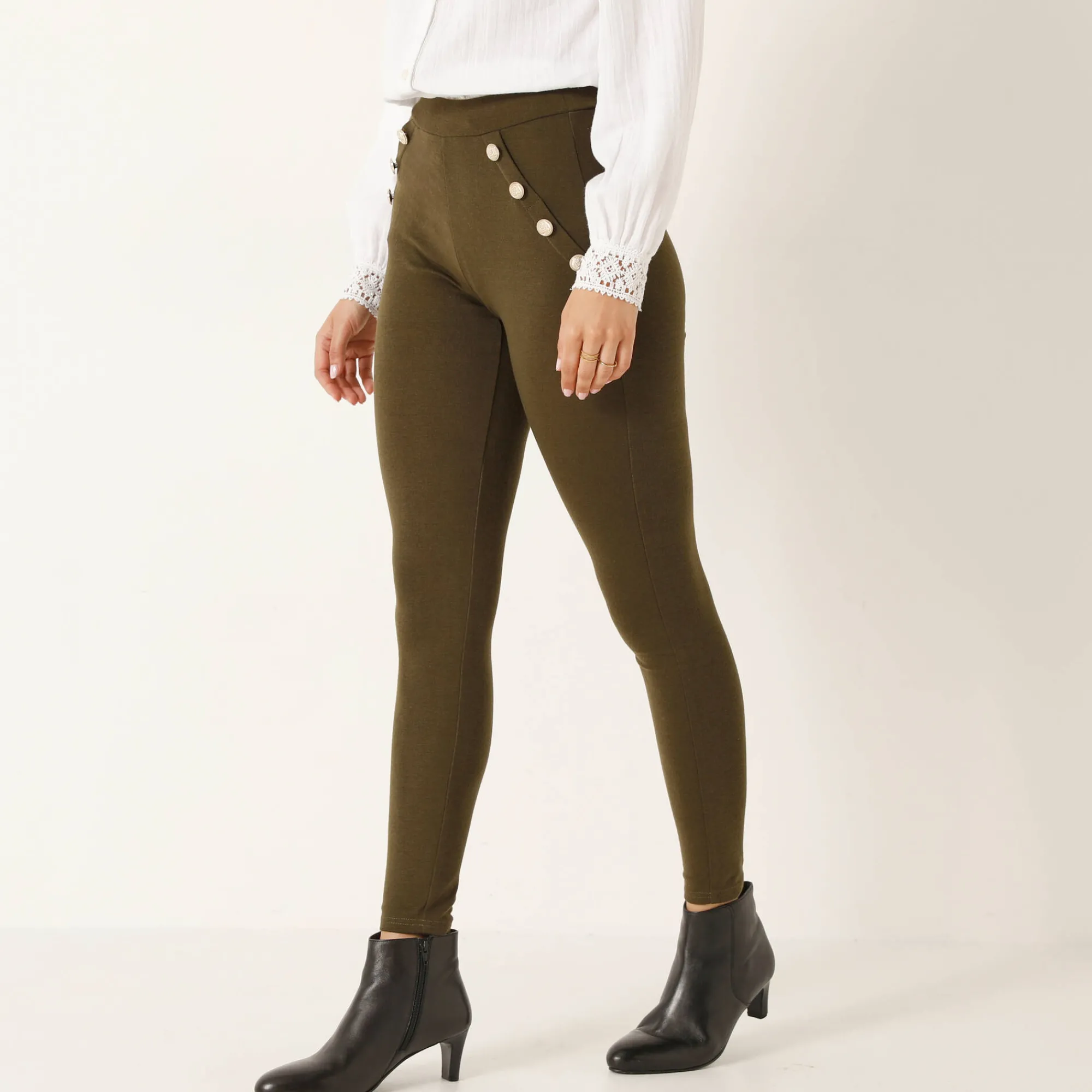 Feestoutfits Dames|Legging<Blancheporte Legging met knooppandeffect, elastische taille kaki