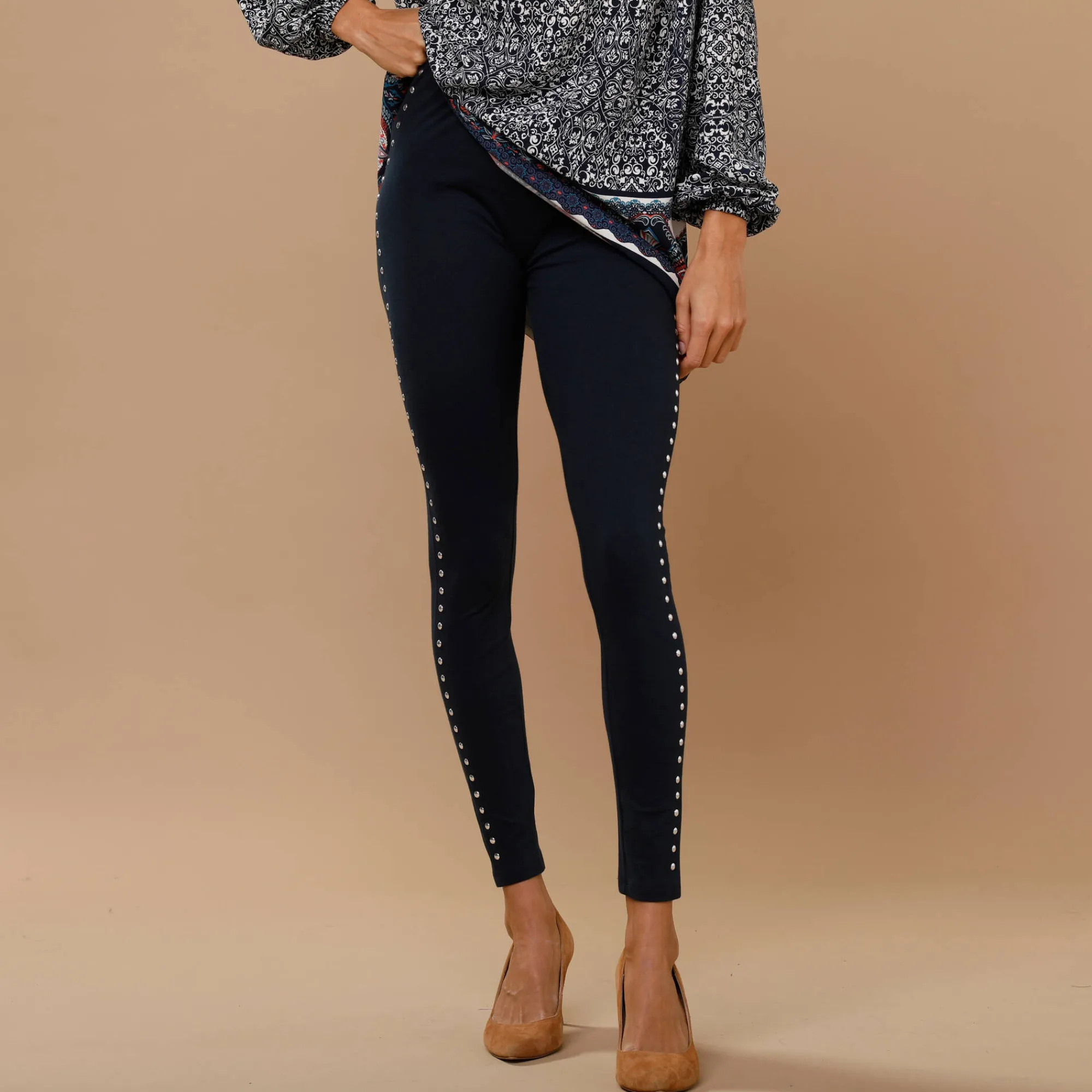 Feestoutfits Dames|Legging<Lora Zellini Legging met sierspijkers marine