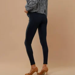 Feestoutfits Dames|Legging<Lora Zellini Legging met sierspijkers marine