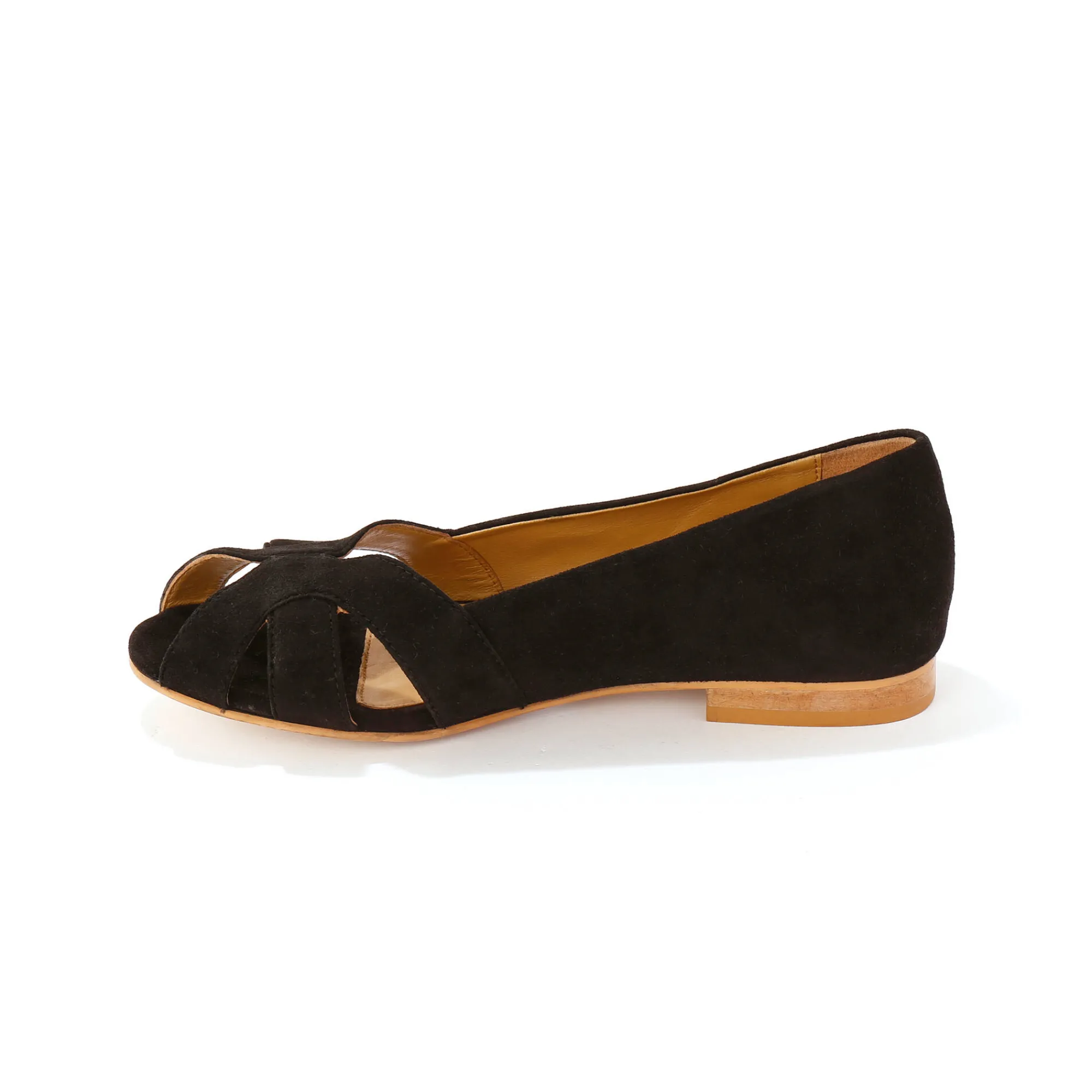 Ballerina's|Schoenen<Blancheporte Leren ballerina's met open neus zwart