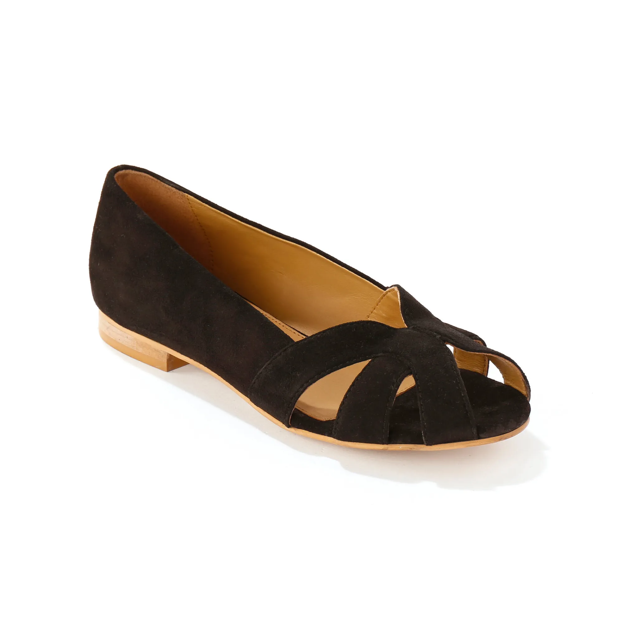 Ballerina's|Schoenen<Blancheporte Leren ballerina's met open neus zwart