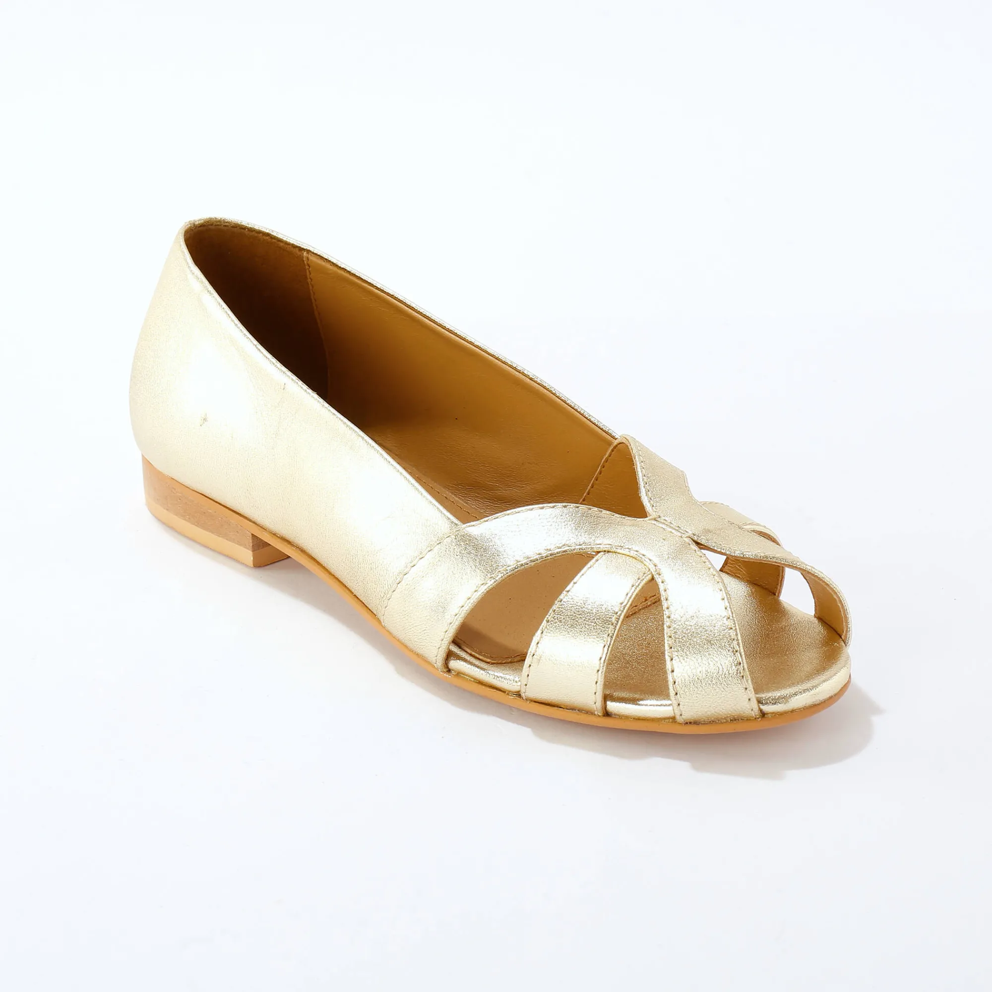 Ballerina's|Schoenen<Blancheporte Leren ballerina's met open neus goudkleurig