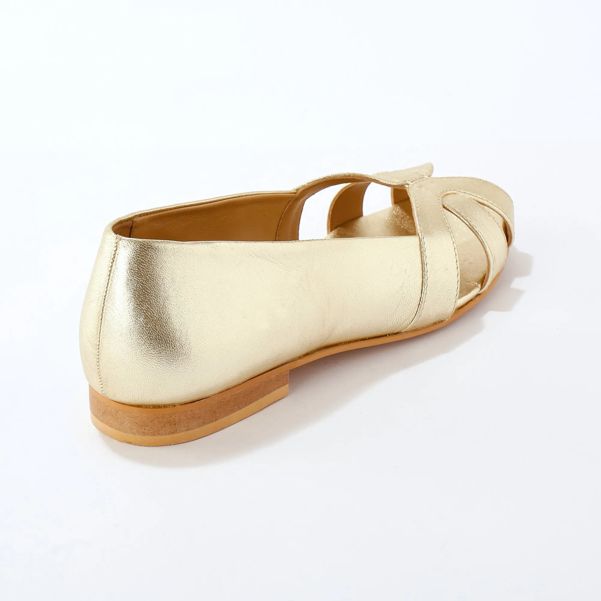 Ballerina's|Schoenen<Blancheporte Leren ballerina's met open neus goudkleurig