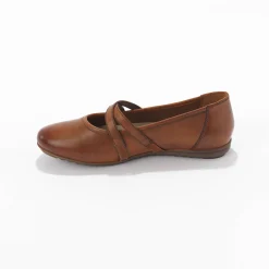 Ballerina's|Schoenen<Blancheporte Leren ballerina's met riempjes karamel