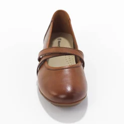 Ballerina's|Schoenen<Blancheporte Leren ballerina's met riempjes karamel
