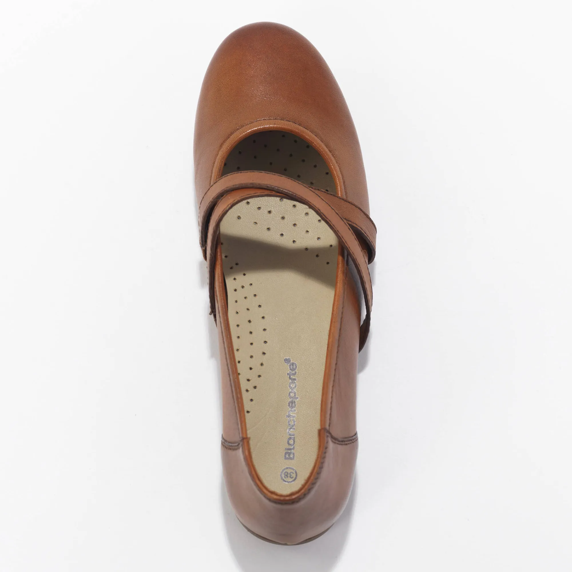 Ballerina's|Schoenen<Blancheporte Leren ballerina's met riempjes karamel