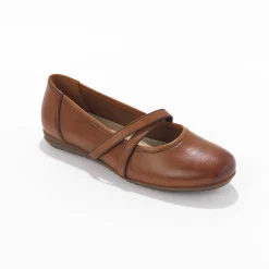 Ballerina's|Schoenen<Blancheporte Leren ballerina's met riempjes karamel
