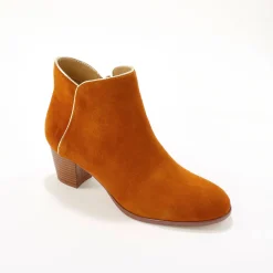 Feestelijke Schoenen|Bottines En Boots<Blancheporte Leren boots met goudkleurig biesje karamel