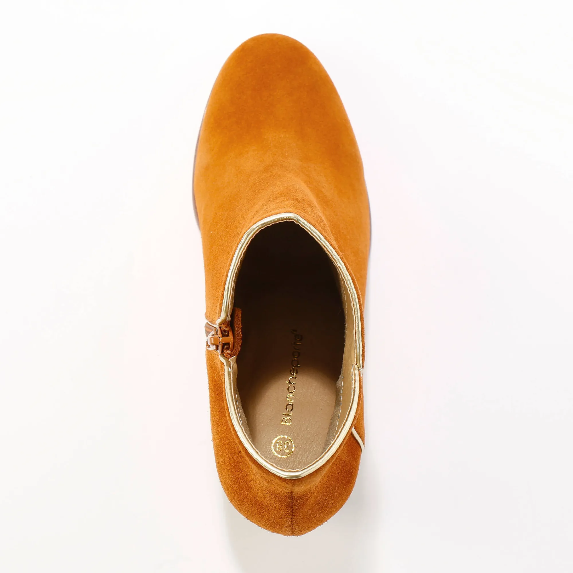 Feestelijke Schoenen|Bottines En Boots<Blancheporte Leren boots met goudkleurig biesje karamel