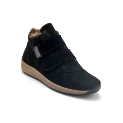Bottines En Boots|Schoenen<PédiConfort Leren boots met scratchriempjes en bontrand zwart