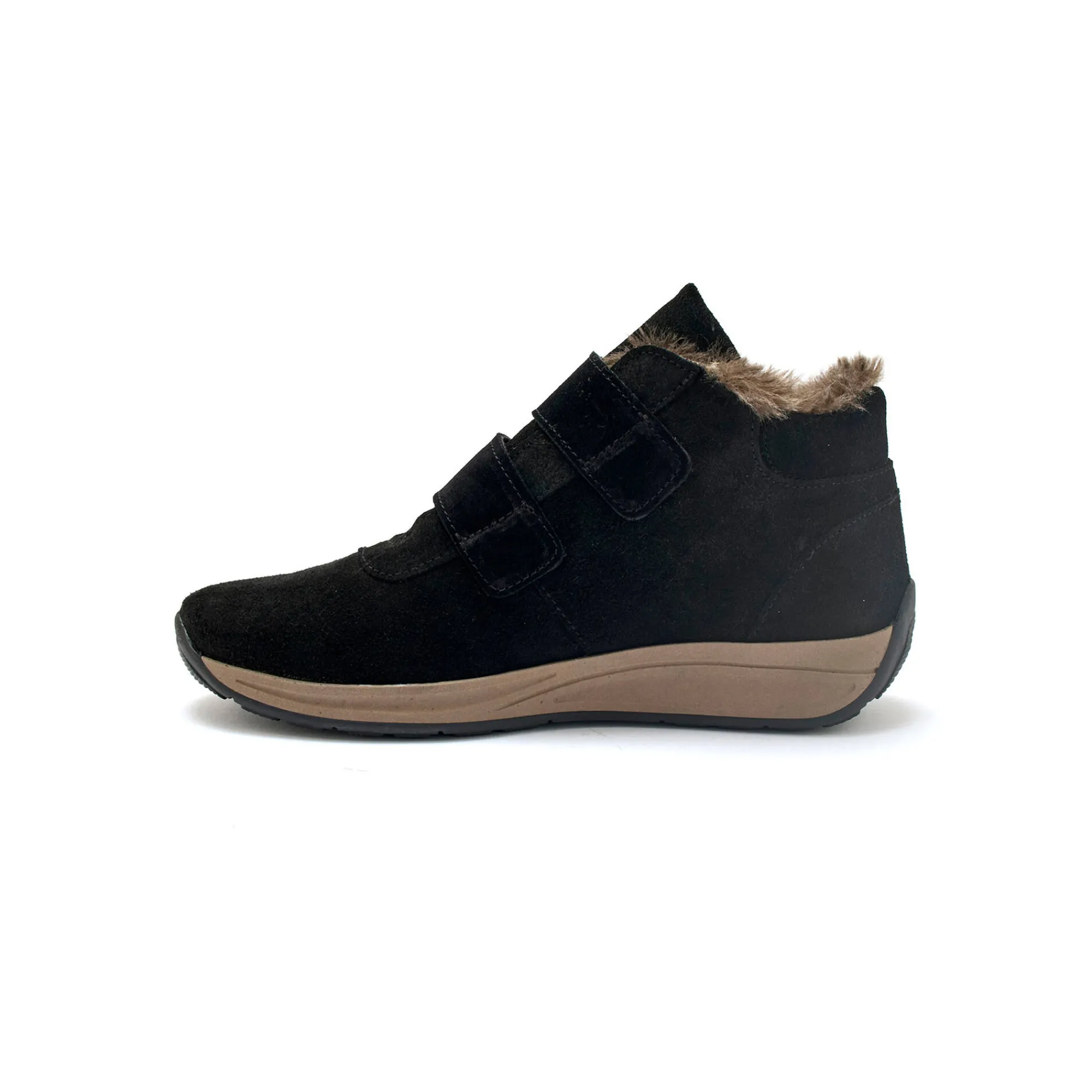 Bottines En Boots|Schoenen<PédiConfort Leren boots met scratchriempjes en bontrand zwart