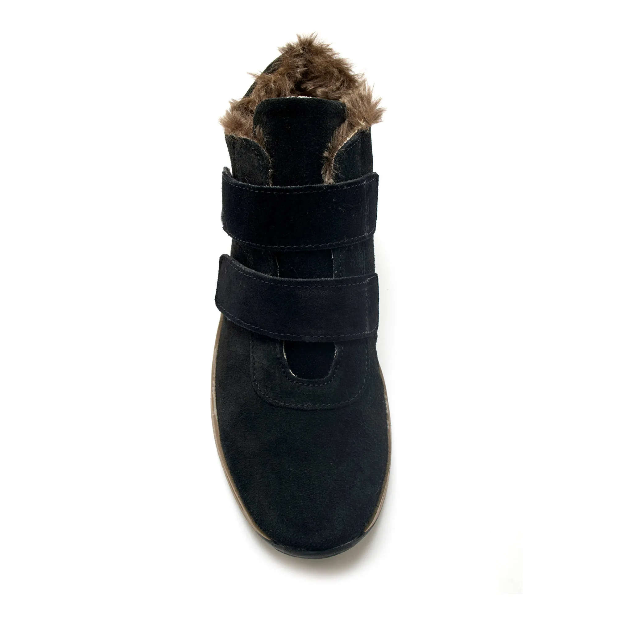 Bottines En Boots|Schoenen<PédiConfort Leren boots met scratchriempjes en bontrand zwart
