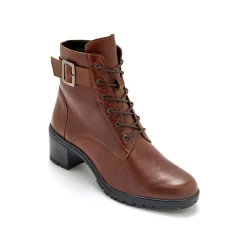 Bottines En Boots|Schoenen<PédiConfort Leren bottines met hak, rits en veters bruin