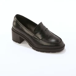 Derby's En Mocassins|Schoenen<Blancheporte Leren mocassins met hak, gekartelde zool zwart