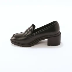 Derby's En Mocassins|Schoenen<Blancheporte Leren mocassins met hak, gekartelde zool zwart