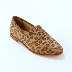 Derby's En Mocassins|Schoenen<Blancheporte Leren mocassins met luipaardmotief beige