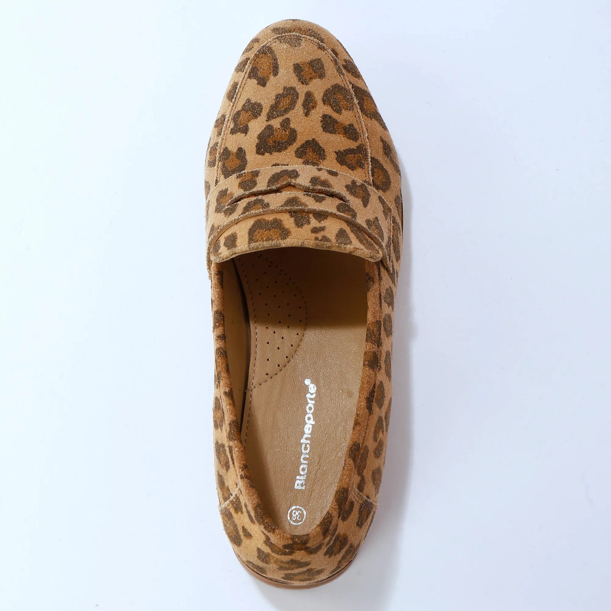 Derby's En Mocassins|Schoenen<Blancheporte Leren mocassins met luipaardmotief beige