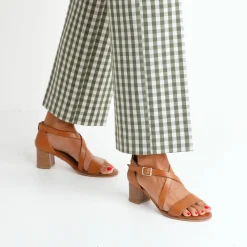 Sandalen En Espadrilles|Schoenen<Blancheporte Leren sandalen met hak bruin