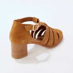 Sandalen En Espadrilles|Schoenen<Blancheporte Leren sandalen met hak beige