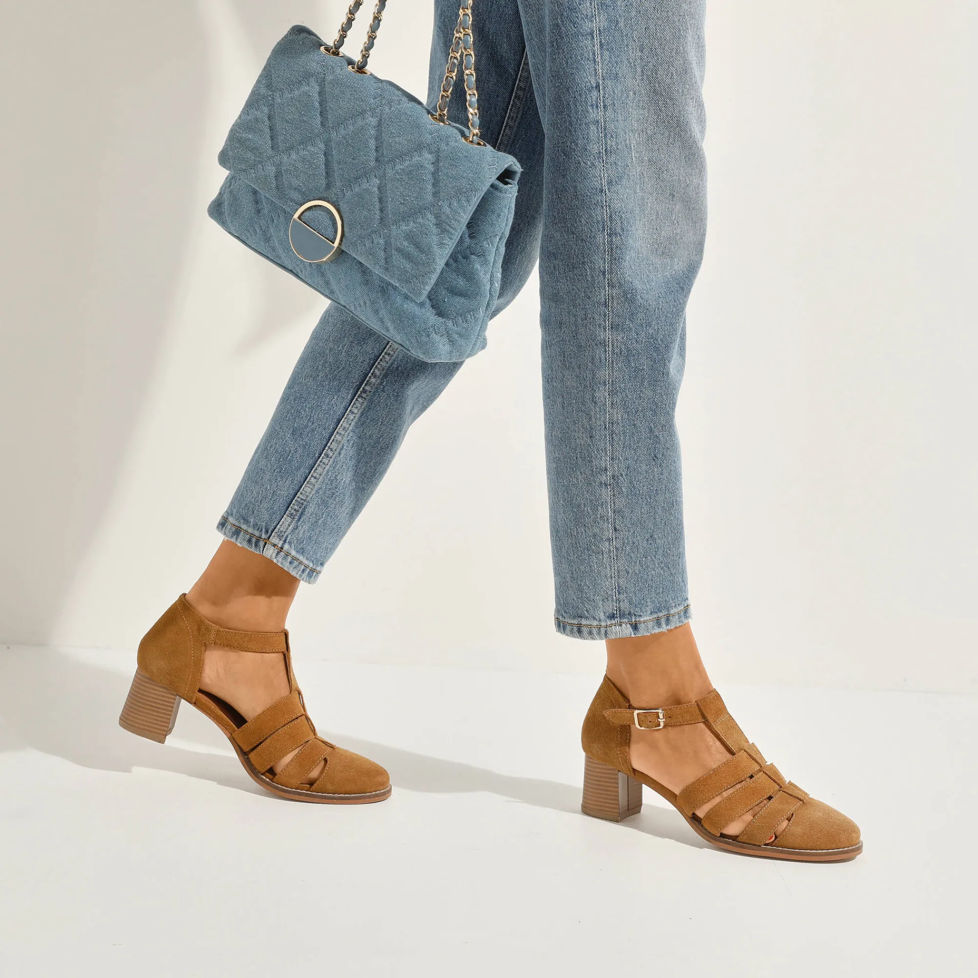 Sandalen En Espadrilles|Schoenen<Blancheporte Leren sandalen met hak beige