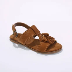 Sandalen En Espadrilles|Schoenen<Blancheporte Leren sandalen met pompons karamel