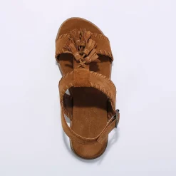 Sandalen En Espadrilles|Schoenen<Blancheporte Leren sandalen met pompons karamel