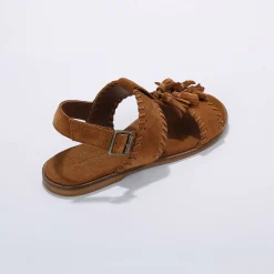 Sandalen En Espadrilles|Schoenen<Blancheporte Leren sandalen met pompons karamel