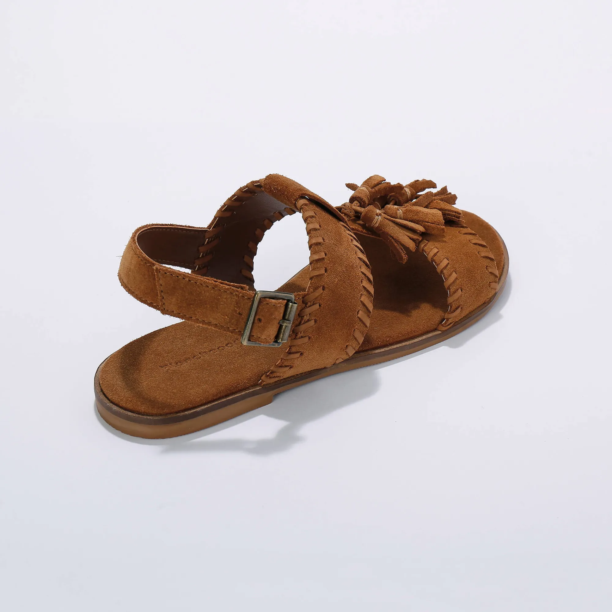 Sandalen En Espadrilles|Schoenen<Blancheporte Leren sandalen met pompons karamel