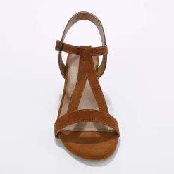 Sandalen En Espadrilles|Schoenen<Blancheporte Leren sandalen met riempjes en hak, LWG-gecertificeerd karamel
