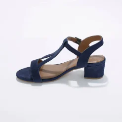 Sandalen En Espadrilles|Schoenen<Blancheporte Leren sandalen met riempjes en hak, LWG-gecertificeerd marine