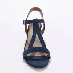 Sandalen En Espadrilles|Schoenen<Blancheporte Leren sandalen met riempjes en hak, LWG-gecertificeerd marine