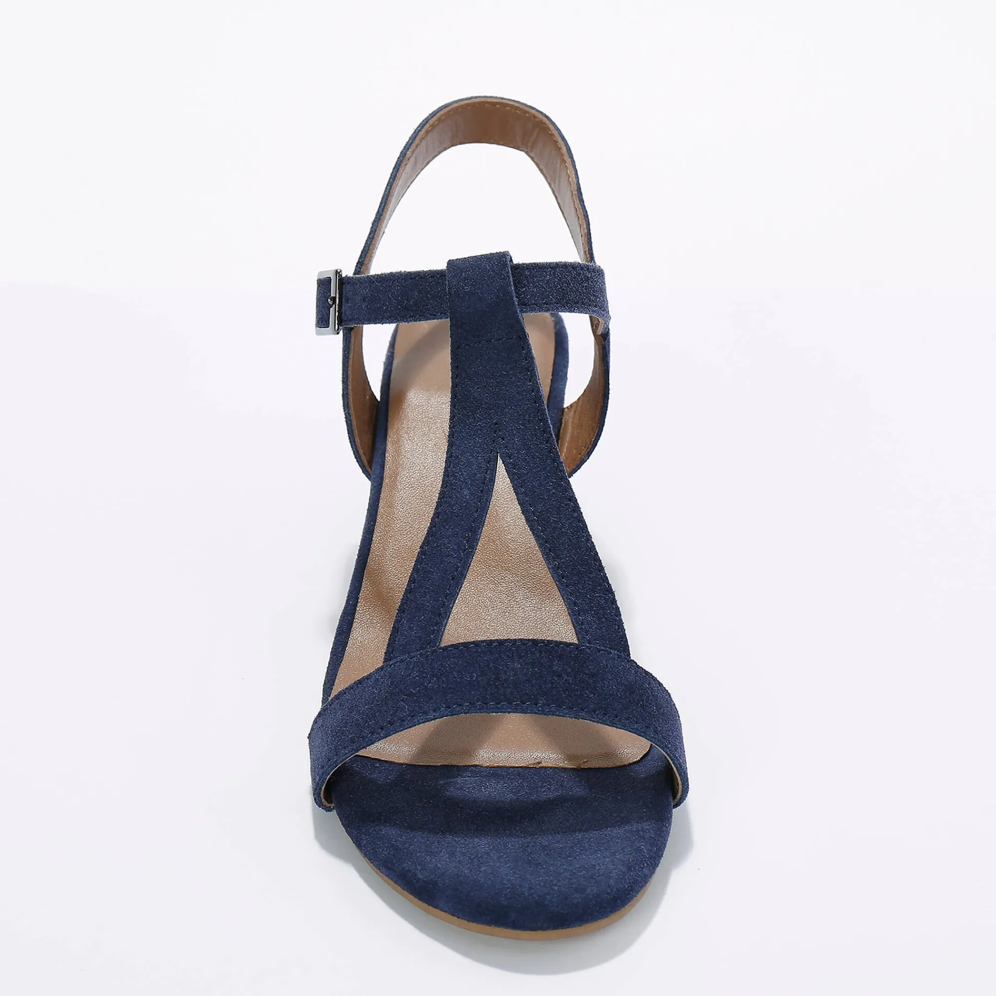 Sandalen En Espadrilles|Schoenen<Blancheporte Leren sandalen met riempjes en hak, LWG-gecertificeerd marine